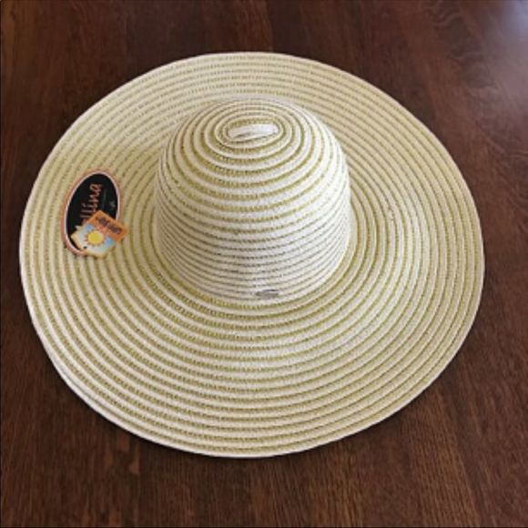 Kallina Accessories - Kallina Metallic Gold & Straw Floppy Round Sun Hat Beach